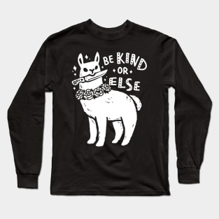 cute llama with knife and peonies saying be kind or else Long Sleeve T-Shirt